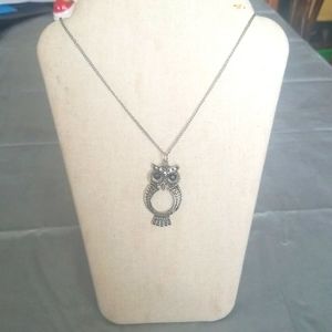 Black Rhinestone Owl Necklace